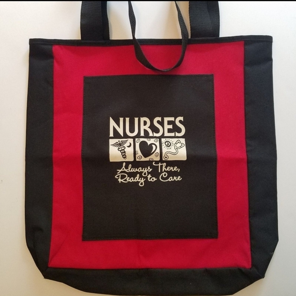 Nurse RN Canvas Tote Bag Red and Black Nursing Travel Lunch Gift